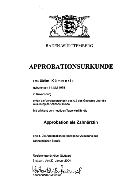 Urkunde Kümmerle 2 (Approbation)